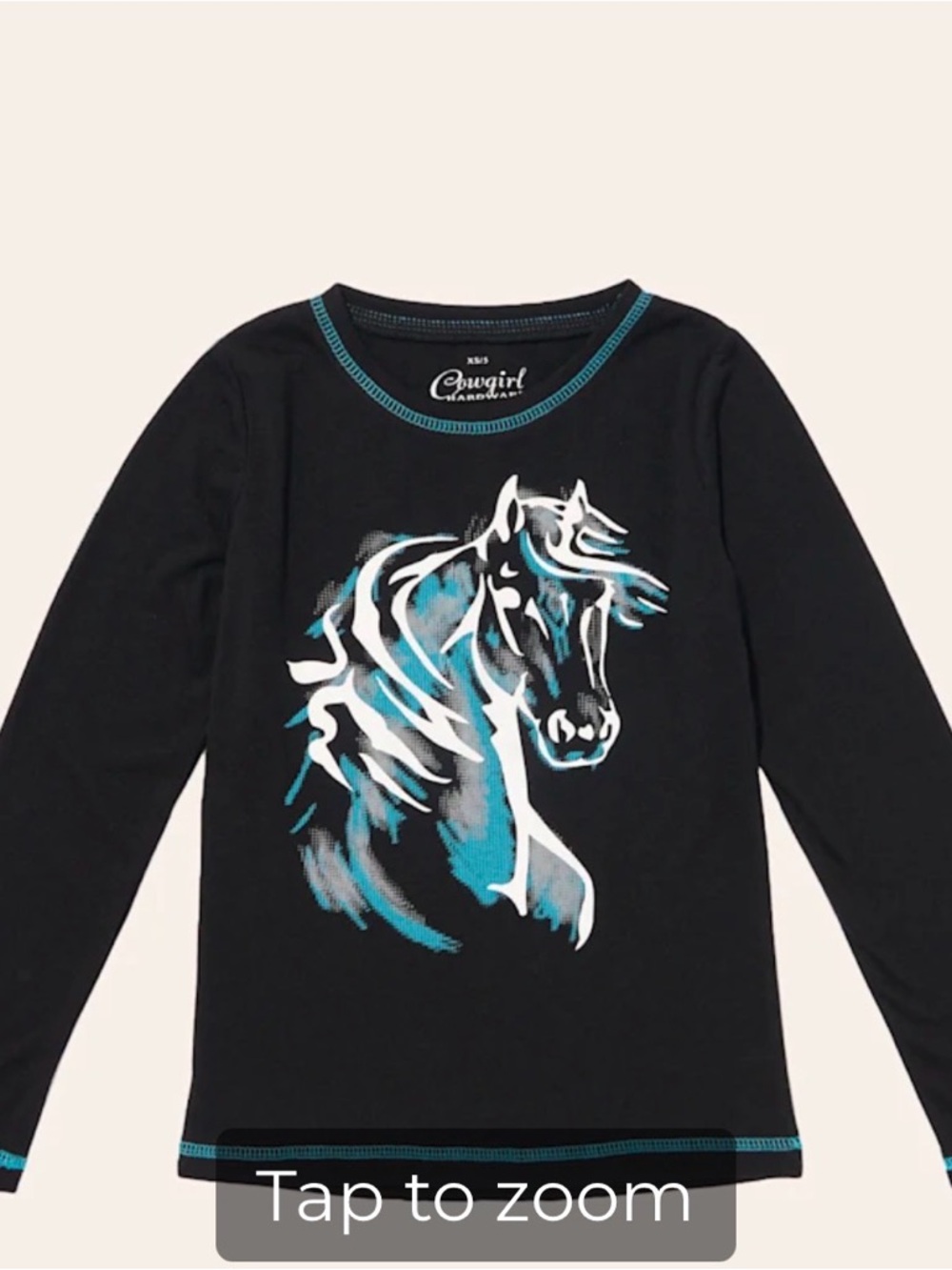 Cowgirl Hardware Black Long-Sleeve Tee with Teal Horse Art
